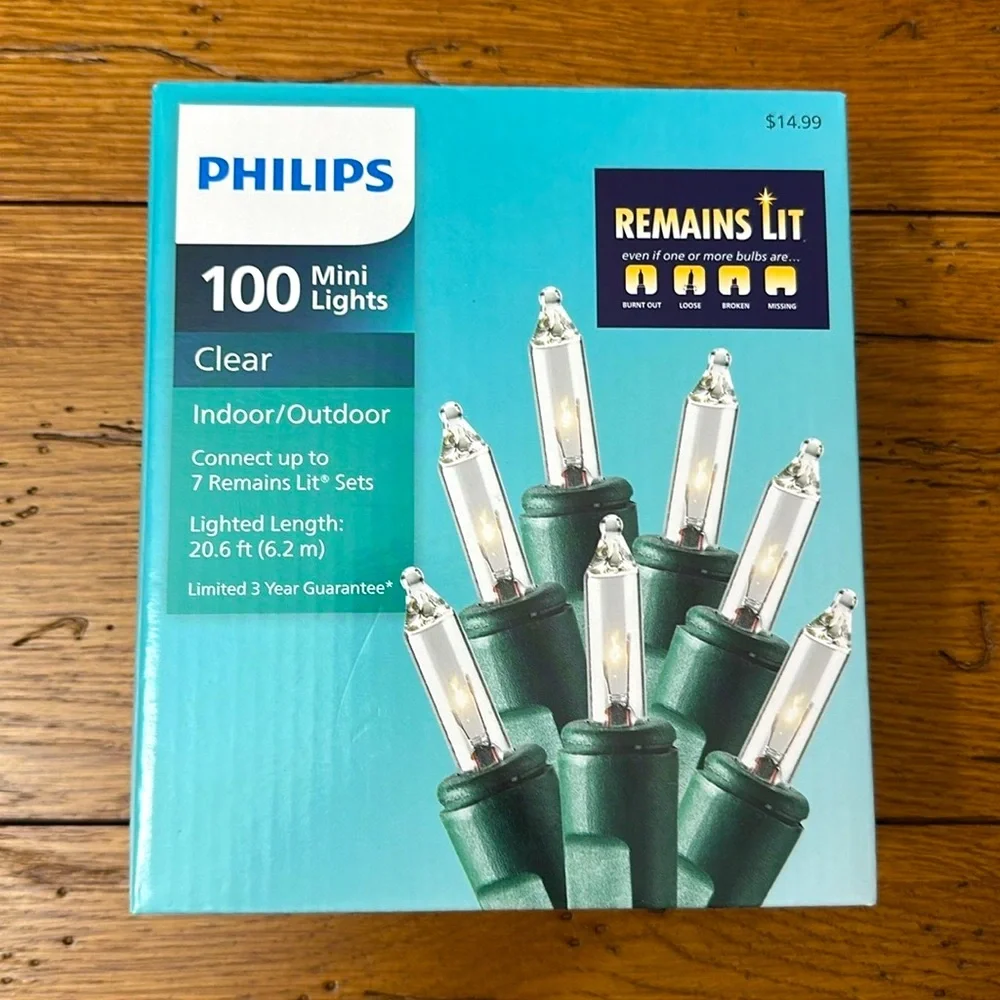 Philips 100 Clear Mini Lights Remains Lit NWT